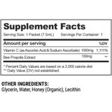 Propolis + Vitamin C supplement facts, 1 packet serving, 1000 mg vitamin C, 100 mg propolis