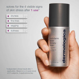 Hand holding Power Recovery Cream, solves 4 visible signs of skin stress