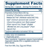BronchoTone supplement facts, 350 mg proprietary herbal extract blend and 150 mg Tylophora asthmatica