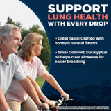 Older couple cycling outdoors, KuffSoothe crafted with honey, natural flavors and eucalyptus oil graphic