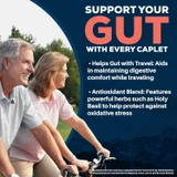 Older couple cycling, AP Traveler travel and antioxidant blend callouts graphic