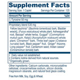 Thyro-M supplement facts, 50 mg L-tyrosine and 535 mg proprietary Ayurvedic herbal blend per caplet