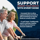 Older couple cycling, Rentone horsetail and three leaf caper callouts graphic