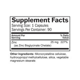 Neuro Zinc supplement facts, 25 mg zinc as zinc bisglycinate chelate per capsule