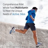 Man running outdoors, comprehensive RAW whole food multivitamin for active men graphic