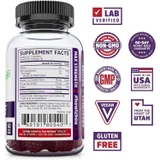Back of Elder-Mune bottle with supplement facts beside lab verified, non-GMO and vegan badges