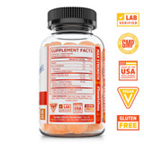 Back of Vitamin C+ Gummies bottle with supplement facts beside lab verified and vegan badges