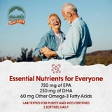 Older couple laughing outdoors, essential nutrients for everyone EPA and DHA amounts graphic