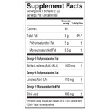 Flax Oil softgels supplement facts with ALA, LA and oleic acid amounts