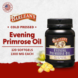 Evening Primrose Oil jar with softgels and flowers, cold pressed 1300 mg graphic