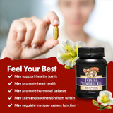 Hand holding a softgel beside the jar, feel your best graphic