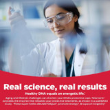 Scientist in a lab, real science real results graphic