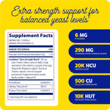 Candidase Extra Strength supplement facts, extra strength support for balanced yeast levels graphic