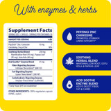 Acid Soothe supplement facts with PepZin GI zinc carnosine, soothing herbal blend and enzyme blend