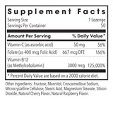 B12 Methylcobalamin supplement facts panel, 1 lozenge serving