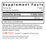 Acetyl-Glutathione supplement facts, 300 mg S-acetyl-L-glutathione per tablet