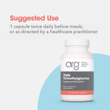 TMG bottle with suggested use, 1 capsule twice daily before meals