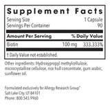 HiBiotin supplement facts, 100 mg biotin per capsule