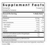 Phospholipid Colostrum supplement facts panel, 1 scoop (5 g) serving, contains milk
