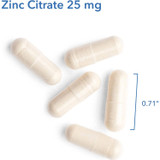 Zinc Citrate 25 mg capsules beside a 0.71 inch size marker