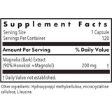 Magnolia Extract supplement facts with 200 mg magnolia bark extract