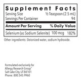 Selenium Solution supplement facts panel, 1/2 teaspoon serving