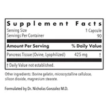 Pancreas supplement facts panel, 425 mg per capsule
