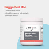 Perm A vite Powder bottle, suggested use 1 level tablespoon in water or juice daily