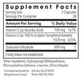 Quercetin 300 supplement facts with vitamin C, vitamin E and 600 mg quercetin dihydrate