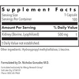 Kidney Beef supplement facts, 500 mg lyophilized bovine kidney per capsule