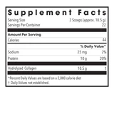Arthred supplement facts panel, 2 scoop serving, 10.5 g hydrolyzed collagen