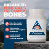 Calcium + Cofactors bottle on a rock, balanced minerals for bones graphic
