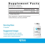 Klean Calcium supplement facts, 300 mg calcium citrate per 2 capsule serving, with suggested usage