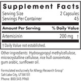Artemisinin supplement facts panel, 45 servings