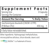 Saccharomyces Boulardii supplement facts, 450 mg (9 billion CFU) per 3 capsules, 40 servings