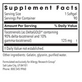 Delta-Fraction Tocotrienols supplement facts panel, 1 softgel serving, 90 servings