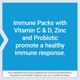 Immune Packs with Vitamin C & D, Zinc and Probiotic statement graphic on blue