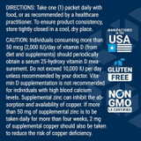 Immune Packs directions and caution text with made in the USA and non-GMO badges