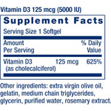 Vitamin D3 125 mcg (5000 IU) softgel supplement facts