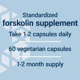 Forskolin dosage graphic, 1-2 capsules daily, 60 vegetarian capsules, 1-2 month supply