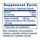 Forskolin supplement facts, 100 mg Coleus forskohlii root extract standardized to 10 mg forskolin