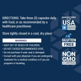 Whole Food Multivitamin directions and warnings with made in USA, gluten free and non-GMO icons