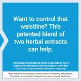 Patented blend of two herbal extracts text on blue
