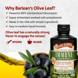 Why Barlean's Olive Leaf benefits list with bottle and olives