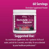 Electrolyte Supreme jar, 60 servings, suggested use: mix 1 packet in 16 fl oz of water
