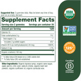 B12 Energy supplement facts with USDA Organic, Non-GMO and B Corp logos