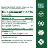 Methyl B12 supplement facts , 500 mcg B12 with food blend, with certification icons