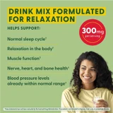 Smiling woman, drink mix formulated for relaxation, 300 mg per serving