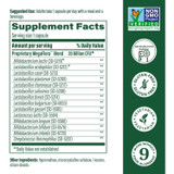 MegaFlora supplement facts listing 14 probiotic strains, 20 billion CFU, with certification badges