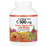 Natural Factors Fruit-Flavor Chew Vitamin C 500 mg Peach Passionfruit Mango 90 wafers bottle